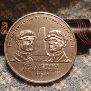 Vintage Commemorative Coin featuring Wright Brothers - Silver Tone